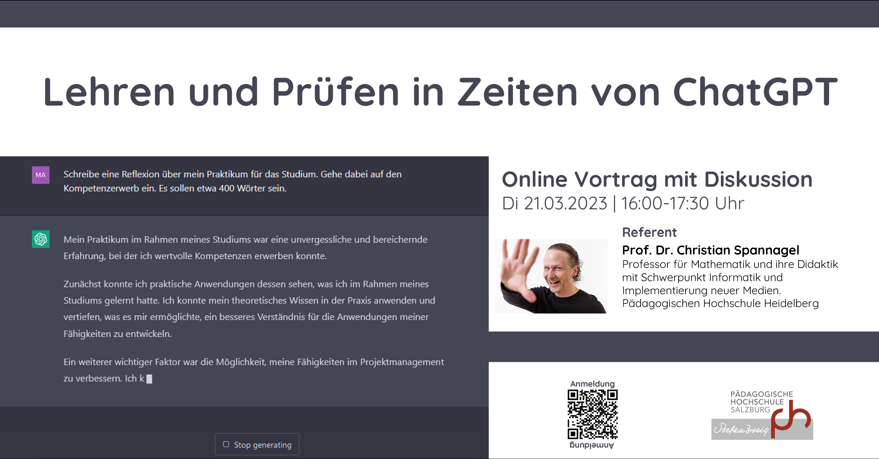 Online Vortrag zu ChatGPT in der Hochschullehre am 21.03.2023 um 16 Uhr